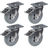 160mm 6" roulette en acier inoxydable caoutchouc gris, pivotante avec frein, 540kg, jeu de 4 160mm 6" roulette en acier inoxydable caoutchouc gris, pivotante avec frein, 540kg, jeu de 4