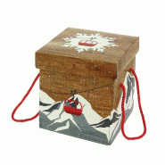 Boite carton carrée pliable "Chalet" montagnes enneigées 18x18x19,5cm - par 30