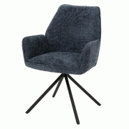 Décoshop26 - Chaise de salle à manger pivotante avec accoudoirs fonction Auto-Position 180° en chenille bleu piètement métal 04_0009237 - bleu m�