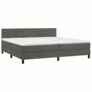 Décoshop26 - Cadre de lit LED avec sommier tête de lit matelas surmatelas 200x200 cm tissu velours gris foncé TDL0207686 - gris 3001221888009