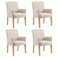 Décoshop26 - Lot de 4 chaises de salle à manger avec accoudoirs en tissu beige capitonné et pieds en bois DEC025460 - beige 3000255257270 Décoshop26 - Lot de 4 chaises de salle à manger avec accoudoirs en tissu beige capitonné et pieds en bois DEC025460 - beige 3000255257270