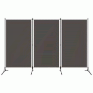 Décoshop26 - Séparateur de pièce cloison 3 panneaux 260 x 180 cm tissu gris et fer DEC030725 - gris 3000258084194