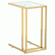 Décoshop26 - Table d'appoint bout de canapé table d'ordinateur 50 x 35 x 65cm verre trempé couleur marbre blanc et fer doré DEC032508 - blanc verr