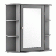 Helloshop26 - Armoire murale salle de bain 65 x 17 x 64 cm avec miroir et 6 étagères moderne et polyvalente en MDF gris 20_0012770 - 3000227396143