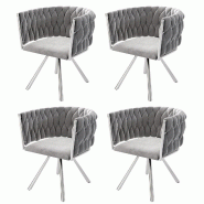 Merax Chaises de salle à manger en velours, lot de 4, fauteuils pivotants pour chambre, fauteuil inclinable pivotant à 360° avec quatre pieds en m�