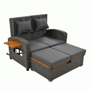 Merax table d'appoint extérieure, 2 personnes, rotin, bois d'acacia, réglable, gris - gris multi-matériau HW24020AAA