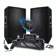 Pack Sono DJ BM SONIC Ampli 2000W, Enceintes 2x600W, Table de Mixage, Casque Câbles Micro, LED, Fête Soirée, Bar Salle des fêtes - 3666638038616