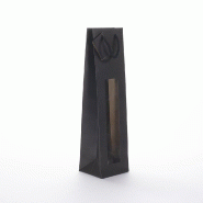 Sac bouteille avec fenêtre - Noir - poignées papier - 10x9x38 cm - par 20