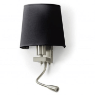 Applique murale led liseuse firenze tissu et métal nickel satin- forme demi rond- 2 prises usb + 2 interrupteurs - 5799