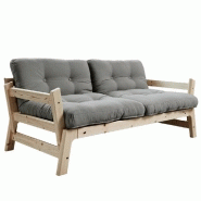 BANQUETTE CONVERTIBLE FUTON STEP PIN MASSIF COLORIS GREY COUCHAGE 70*200 CM.