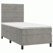Décoshop26 - Cadre de lit LED avec sommier tête de lit matelas surmatelas 100x200 cm tissu velours gris clair TDL0207915 - gris 3001245088003