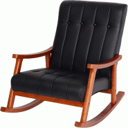 Décoshop26 - Fauteuil à bascule rocking chair relax avec accoudoirs en synthétique noir cadre aspect noyer FAB04033 - noir 3000425169600