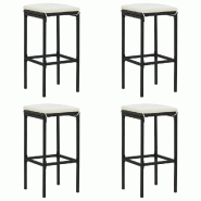 Décoshop26 - Lot de 4 tabourets de bar avec repose-pied avec coussins crème en résine tressée noir DEC029581 - noir 3000257445644