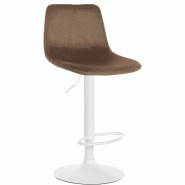 Décoshop26 - Tabouret de bar x1 repose-pieds en métal blanc confortable en forme d'arc assise en velours marron 10_0004785 - marron 3000252287294 Décoshop26 - Tabouret de bar x1 repose-pieds en métal blanc confortable en forme d'arc assise en velours marron 10_0004785 - marron 3000252287294