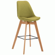 Décoshop26 - Tabouret de bar x1 style scandinave avec assise en tissu vert et structure en bois naturel 10_0006656 - 3000265689139