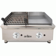 Fry-Top à gaz DUO plaque lisse en ACIER rectifié et GRILL pierre de lave - L700 | Arilex - 70FRYGRBN