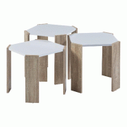 Helloshop26 - Ensemble de 3 tables basses gigognes blanc effet chêne 03_0009400 - blanc Bois massif 3000224669653