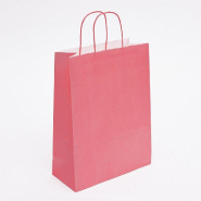 Sac kraft framboise poignées torsadées coordonnées 27x12x37 cm - par 50