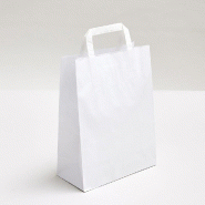 Sac kraft poignées plates blanc 22x10x29cm - par 50