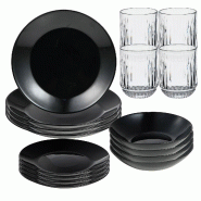 San Ignacio - Service de vaisselle 12 pièces noir en verre opalin avec lot de 4 verres en cristal de 260 ml - noir Verre opale PK9456