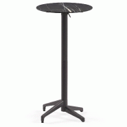 Table de bar Mod. MOON-C, hauteur 111 cm, plateau HPL anthracite, diamètre 60 cm, aspect marbre noir, pliable pour extérieur. - gris 985