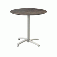 X Cross table de bistrot avec piètement sable + plateau HPL Riverwashed Wood Ø70 cm