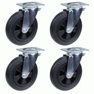 4 - 200mm Roulettes en caoutchouc noir pivotantes 200kg chacune Heavy duty 800kg par jeu 4 - 200mm Roulettes en caoutchouc noir pivotantes 200kg chacune Heavy duty 800kg par jeu