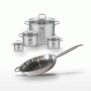 Batterie de cuisine set de casseroles 1 faitout 12 cm 1 faitout 16 cm 2 faitouts 20/26 cm poêle 32 cm Elo Collection Relief Solution Citrin - gris 31