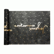Chemin de table intisse 28x400cm noir joyeux anniversaire or (20 unités) MESA BELLA - noir polyester 3701168935100