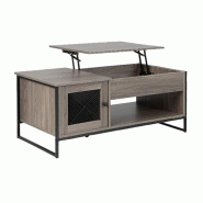 COSTWAY Table basse réglable en hauteur, table d'appoint à 2 niveaux avec espace de rangement caché et porte - gris Bois manufacturé VH32637SD