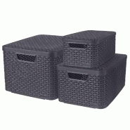 Curver - STYLE Box set de 3 pièces S/M/L avec couvercle, anthracite anthracite - gris plastique 427270