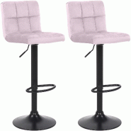 Décoshop26 - Lot de 2 tabourets de bar en velours rose coutures décoratives piètement métal noir 10_0004149 - noir métal 3000251957532