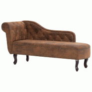 Décoshop26 - Méridienne chaise longue canapé dossier accudoir capitonné pour intérieur en PVC aspect daim marron DEC026202 - marron 3000255690831