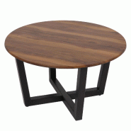 Décoshop26 - Table basse table d'appoint en bois diamètre 80 cm HPL aspect bois de sesham cadre foncé 04_0008464 - Bois massif 3000262576869