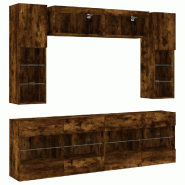 Helloshop26 - Ensemble de meubles armoire buffet TV télévision salon chambre séjour murau x 6pièces et lumières LED chêne fumé brun 02_0025352