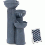 Hillvert - Hillvert HT-SF-108 Fontaine Solaire de Jardin 3 Couches Sur Colonne - Éclairage LED, Batterie Lithium, 5m Câble, Polyrésine - 4062859177575