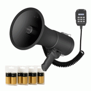 Velleman Mégaphone 50 W avec sirène, piles incluses, Bluetooth, USB, enregistrement 700 s, micro à main, portée 1200 m, 120 dB - MP66SSET