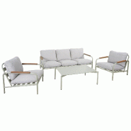 Décoshop26 - Salon de jardin avec canapé 3 places 2 fauteuils et table en aluminium vert clair coussins beige 04_0009572 - beige aluminium 300026754