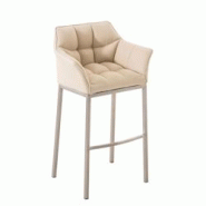 Décoshop26 - Tabouret de bar chaise haute de comptoir couture carrées assise en tissu crème 4 pieds stables en acier inoxydable 10_0004720 - 300025 Décoshop26 - Tabouret de bar chaise haute de comptoir couture carrées assise en tissu crème 4 pieds stables en acier inoxydable 10_0004720 - 300025