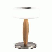 Fabas Luce Lampe De Table Led Elea 8W 860Lm 3000K, Structure En Métal, Bois Et Verre Soufflé Avec Variateur Tactile, Finition Nickel Satiné - Elea