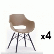 LOT DE 4 CHAISES SCANDINAVE REMO COQUE TAUPE PIÉTEMENT HÊTRE LAQUE NOIR MAT