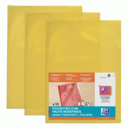 Oxford Sachet de 10 pochettes coin haute résistance A4, en PVC souple coloris jaune - 3045050022166