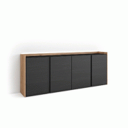 SKRAUT HOME Buffet salon et cuisine, 207x80x35 cm, 4 Portes, LED, Noir et chêne - noir Bois manufacturé 634_2