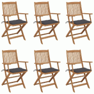 VidaXL Chaises Pliables De Jardin Lot De 6 Avec Coussins Bois D Acacia - gris 3074940