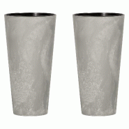 WellHome - Lot de 2 pots 8 L Tubus Slim Effect Ø20 cm chacun, coloris ciment - gris plastique PK4195