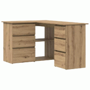 Bureau d'angle chêne artisanal 145x100x76 cm bois d'ingénierie Modèle Milan Compact - 8721158434982