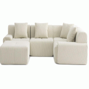Canapé d'angle modulaire milysofa sofamous 4 places avec méridienne tissu velours côtelé beige clair - MS-MOUS-5-CRD-LB