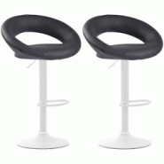 CLP Lot de 2 Tabourets de bar Olinda en similicuir hauteur réglable et siège pivotant Gris/Blanc - gris polyester 320288 CLP Lot de 2 Tabourets de bar Olinda en similicuir hauteur réglable et siège pivotant Gris/Blanc - gris polyester 320288
