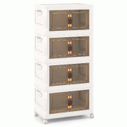 COSTWAY Boîtes de rangement pliables avec couvercle, lot de 4 empilables, conteneurs avec roulettes et portes, plastique PP recyclé, lot de 4 - blan