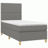 Décoshop26 - Cadre de lit LED avec sommier tête de lit matelas 100x200 cm tissu gris foncé TDL0208437 - gris 3001540182727